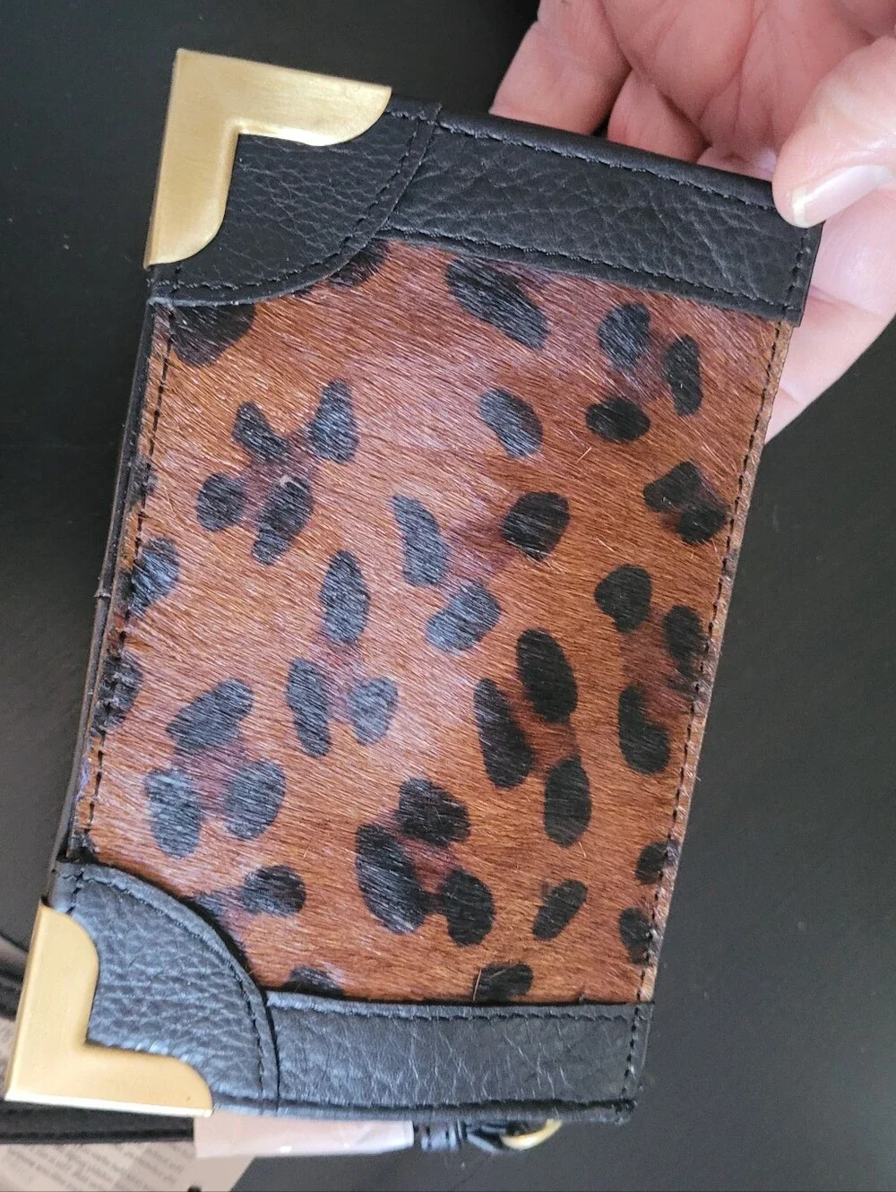 Foley & Corinna Leather Leopard Wristlet